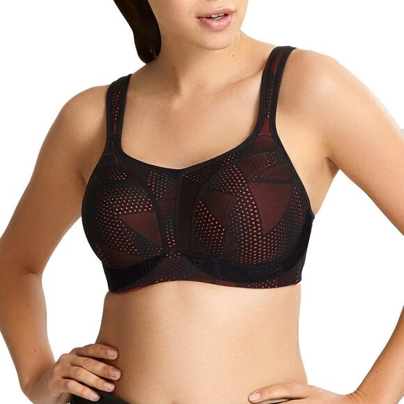 Panache Power Underwire Sports Bra Black/Coral 30E - Picture 1 of 7
